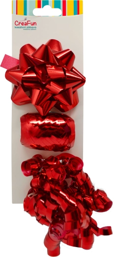 Darilni komplet kovinsko rdeč – pentlje in trak