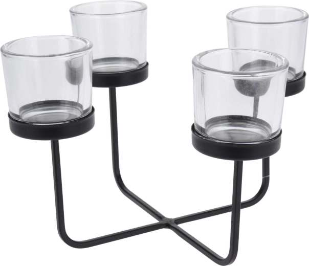 Štirikraki svečnik iz kovine in stekla, črn