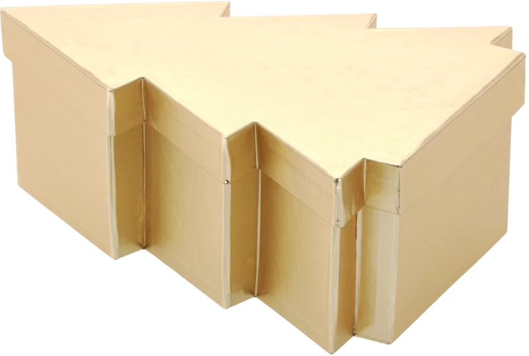 Gift Christmas box in the shape of a tree, gold