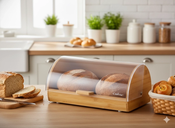 Škatla za kruh MENTA iz bambusa s prosojnim rolo pokrovom 38 × 28 × 18,5 cm