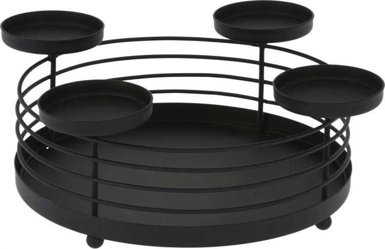 Okrogel kovinski svečnik za 4 sveče, črn, premer 32 cm