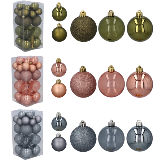 Set 27 božičnih okraskov v olivni, bakreni in grafitni barvi