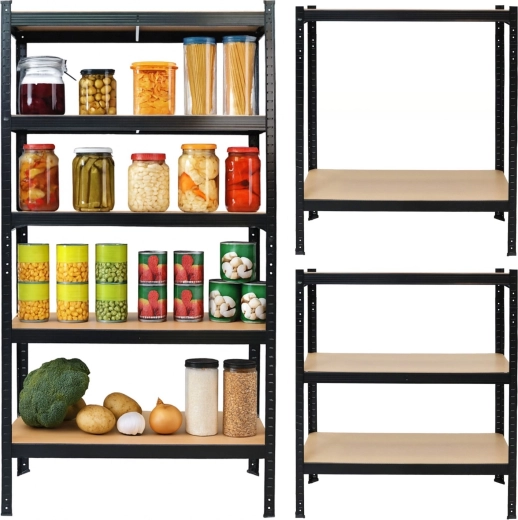 Kovinski regal 2v1 črn s 5 MDF policami 150 × 75 × 30 cm