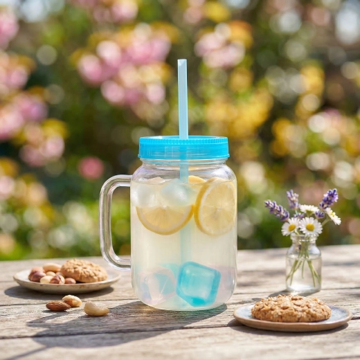 Cup with Straw and Cooling Cubes – Blue