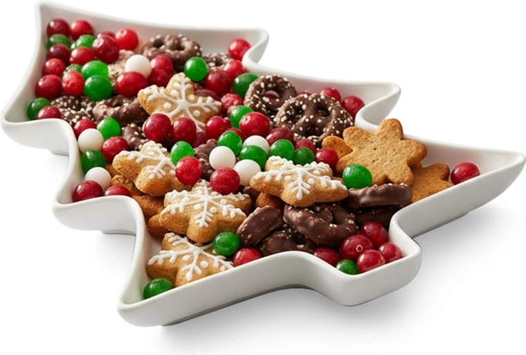 Porcelanast servirni krožnik v obliki božičnega drevesca 35 × 26 × 3 cm, bel