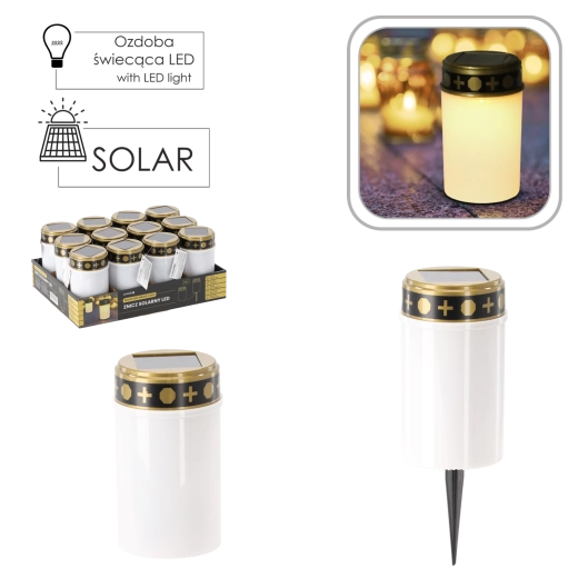 Solarna LED sveča za grob z učinkom plamena 2v1, toplo bela