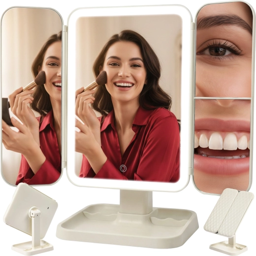 Soulima foldable LED cosmetic mirror with magnification