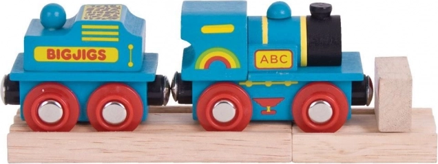 Modra lokomotiva s tenderjem in 2 tirnicama od Bigjigs Rail