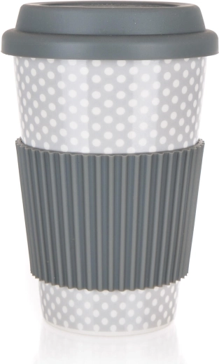 Potovalna keramična skodelica z nastavkom 400 ml, siva