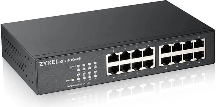 Zyxel gigabitno neupravljano stikalo GS1100 s 16 vrati
