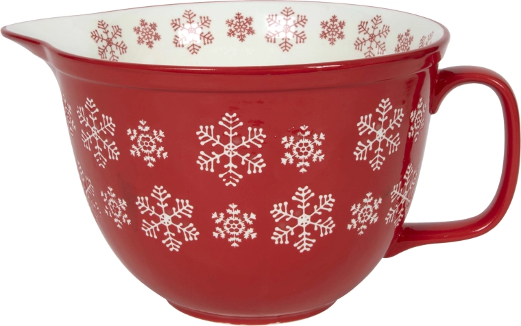 Rdeča skleda z belimi snežinkami