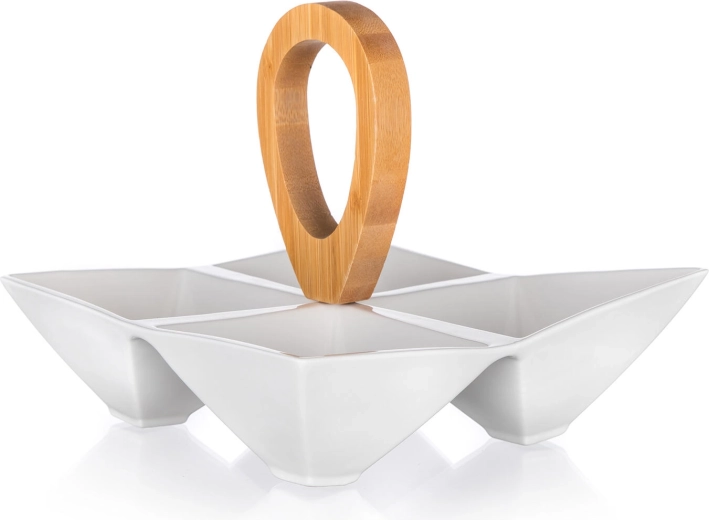 Deljena servirna skleda iz porcelana z bambusnim ročajem BRILLANTE 21 × 21 × 17,5 cm
