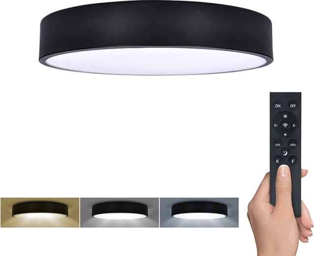 Solight LED stropno in stensko svetilo Lecce z daljinskim upravljanjem 36 W, 30 cm, črno