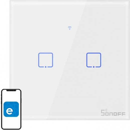 Pametno na dotik stikalo SONOFF T1 EU TX, 2‑kanalno, Wi‑Fi + RF 433