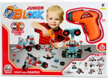 Konstrukcijski set Junior Block z vrtalnikom – 10v1 konstrukcijski komplet za otroke 6+