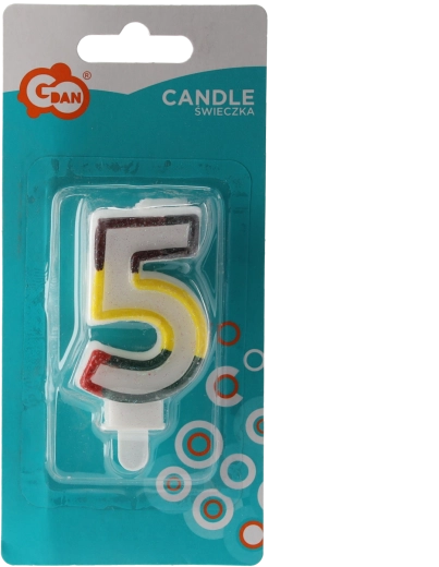 Rojstnodnevna svečka številka 5 z brokatom in stojalom