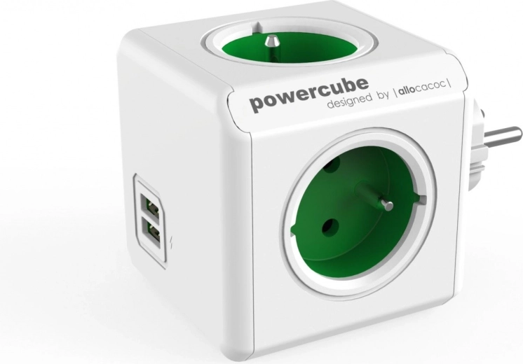 Razdelilnik vtičnic PowerCube Original USB zelen