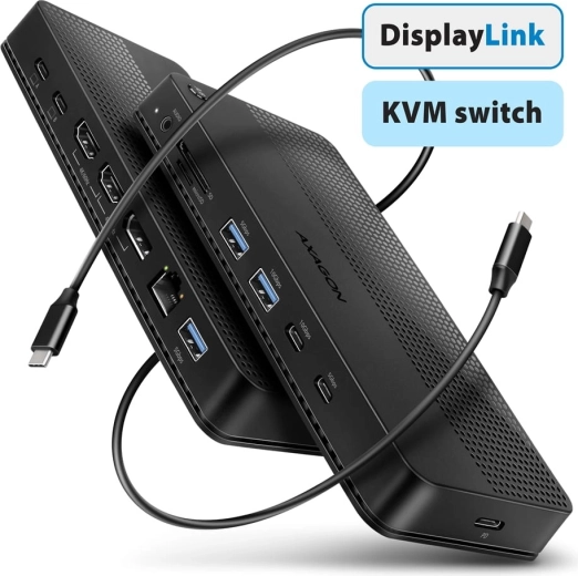 Priklopna postaja AXAGON USB-C 12-v-1 s KVM in DisplayLink