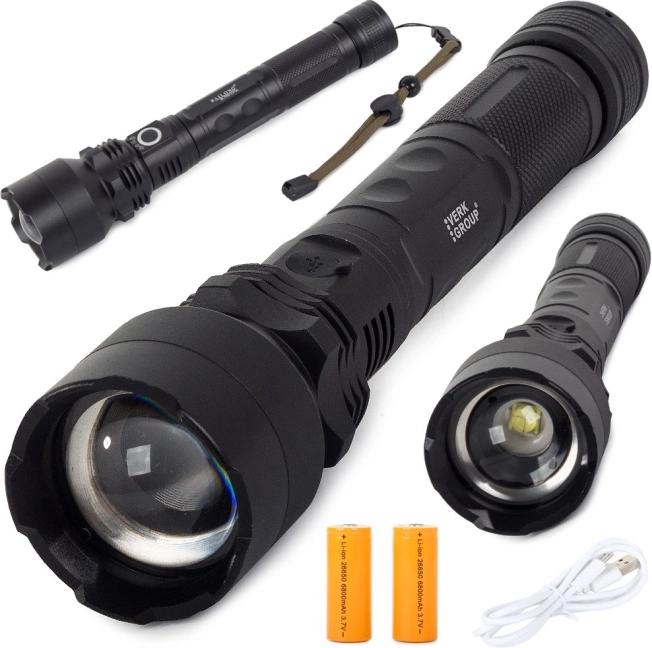 Taktična LED svetilka BAILONG z diodo CREE XHP50, zoomom in USB polnjenjem