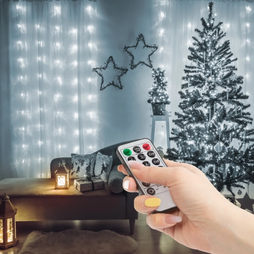 Svetlobna zavesa s 100 mikro LED-lučkami v hladno beli barvi, 3 × 1 m z daljinskim upravljalnikom