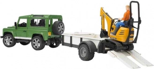 Igrača set Bruder SUV in gosenica JCB mini bager s prikolico