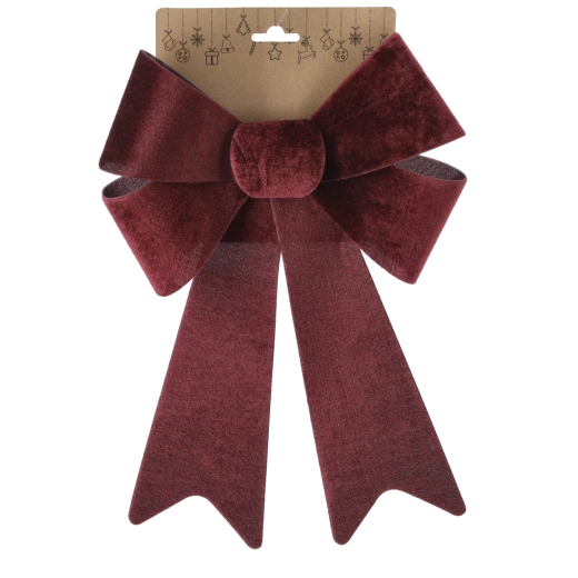 Velik božični dekorativni žametni pentelj v bordo barvi 23 × 38 cm