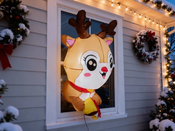 Nafukljiv svetleč jelen za okno 90 cm z LED in priseski