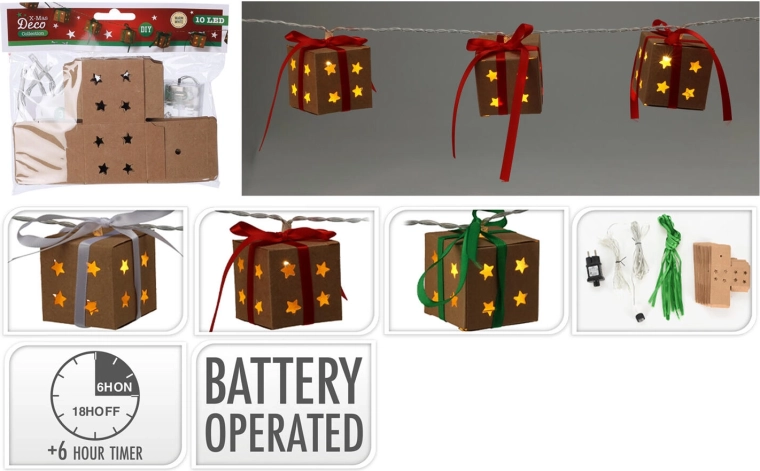 Božične LED lučke darilne škatlice 1,2 m s časovnikom, topla bela