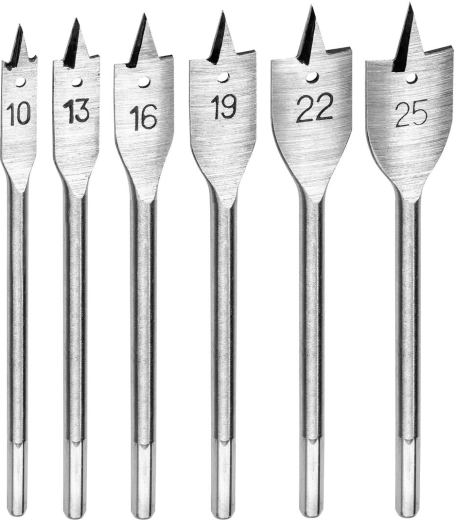 Set ploščatih svedrov za les DREL 10–25 mm, 6 delov