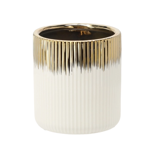 Keramični okrasni lonček za rože, zlato-bel, kvadraten 15 × 15 × 16 cm