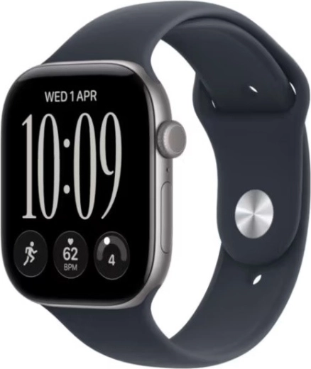 Apple Watch Series 12 GPS 42 mm with a star gray aluminum case and a dark blue S/M sport band