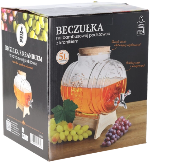 Beczułka stekleni dispenzer za pijače Winogrono 5 l z bambusovim stojalom