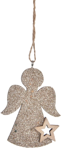 Viseči leseni angel bež 7 × 9 cm