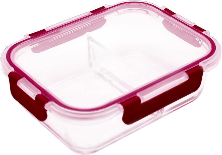 steklena posoda LORA pravokotna, deljena, 1,3 l s pokrovom