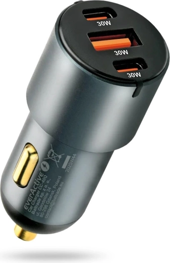 Avtopolnilnik 60 W z USB‑C PD in USB QC3.0 (1× USB, 2× USB‑C) črna