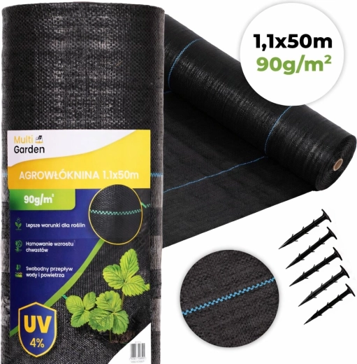 UV odporna protiplevelna tkanina 90 g/m², 1,1 × 50 m s količki, MultiGarden