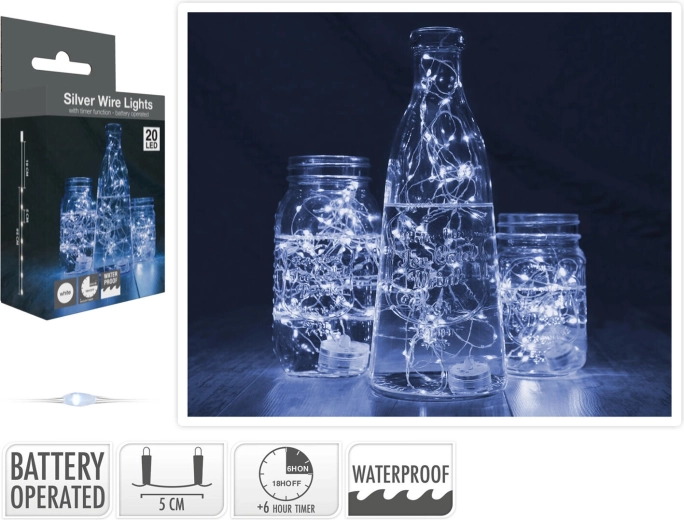 Svetlobni niz 1,3 m 20 LED hladno bela, vodoodporen s časovnikom