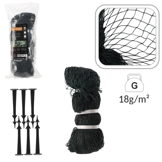 Zaščitna mreža proti pticam 2 × 10 m, 18 g/m² + 6 plastičnih klincev