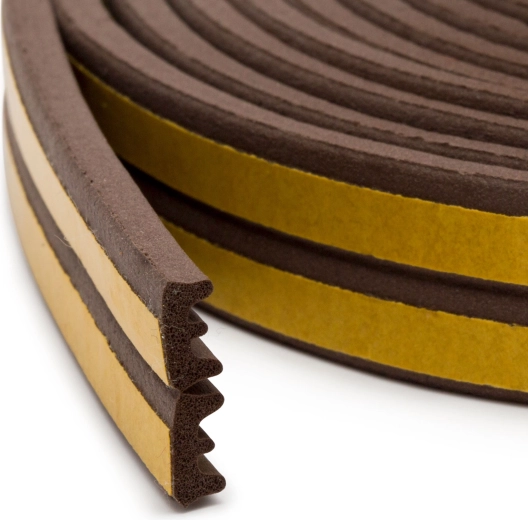Self-adhesive E-profile sealing strip for doors and windows, brown, 6 m