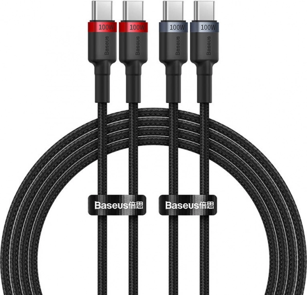 Baseus Cafule kabel USB‑C na USB‑C 100 W, 2 m, set 2 kosov (rdeče‑črn in sivo‑črn)