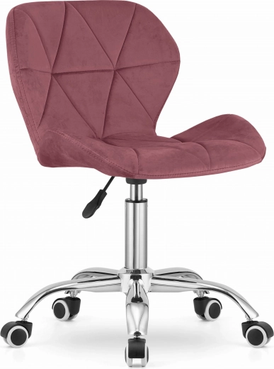 Swivel armchair with wide backrest in dark pink velvet