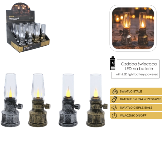 LED svečka – imitacija petrolejke, 14 cm, mešane barve