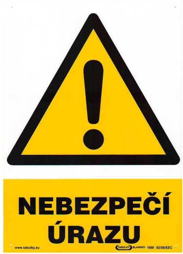 Varnostna tabla Nevarnost poškodbe A4 plast