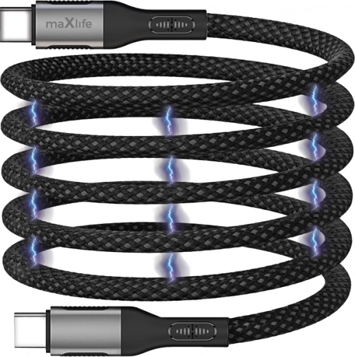 Maxlife magnetni USB‑C kabel 1 m 100 W, črn najlon