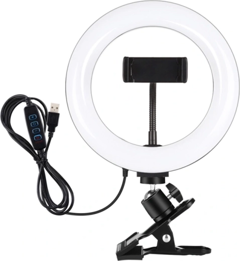 Puluz LED obročna luč 20 cm z nosilcem za monitor in telefon, nastavljiva barvna temperatura svetlobe, črna