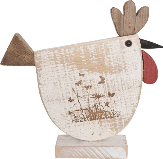 Wooden decoration Hen with floral motif, beige