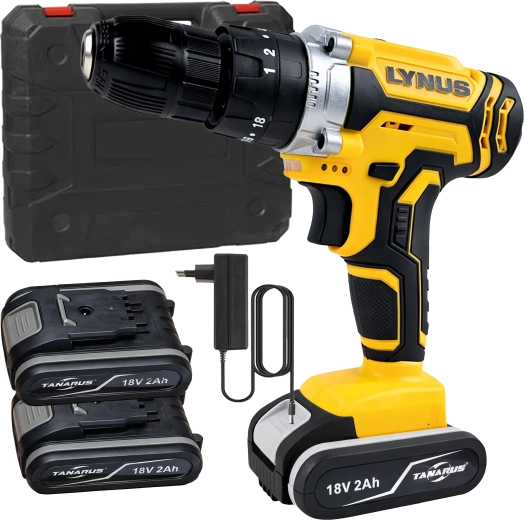 Akumulatorski vrtalni izvijač 18 V z LED, kovček in 2× bateriji 2 Ah