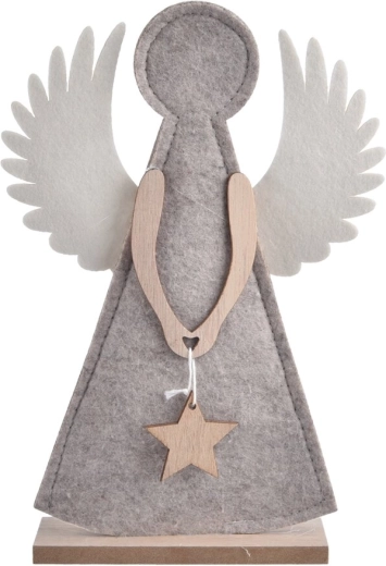 Dekoracija angel iz filca in lesa z zvezdo siva 21 cm
