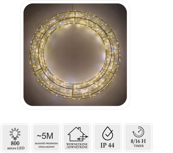Božični LED venec 50 cm, 800 micro LED topla bela + hladni blisk - 1 kos