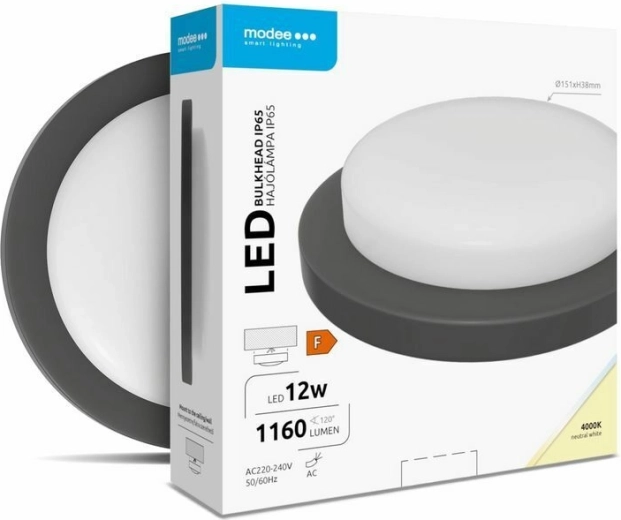 Okrogla stenska/stropna LED svetilka 12 W, 4000 K, 1160 lm, črna – MODEE LED Bulkhead Round